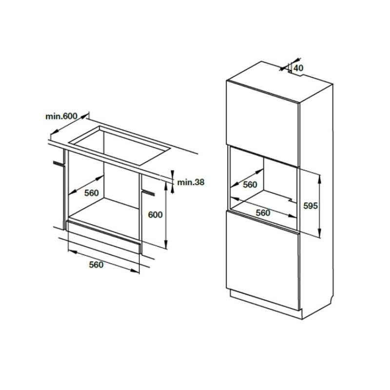 Lò nướng âm tủ Hafele HO-KT60C 534.05.571 11 Kích thước lò nướng âm tủ Hafele HO-KT60C 534.05.571