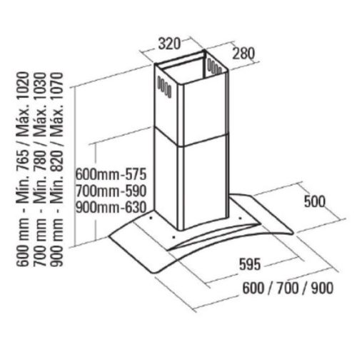 Máy hút mùi áp tường Cata GAMMA VL3 900 GLASS/D 5 Kích thước Máy hút mùi áp tường Cata GAMMA VL3 900 GLASS/D